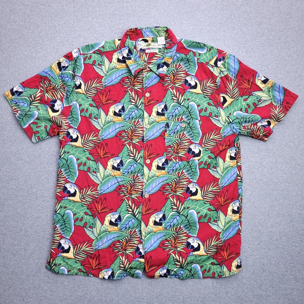Joe Marlin Hawaiian Camp Shirt XL Comfort Fit Allover Parrot Mens